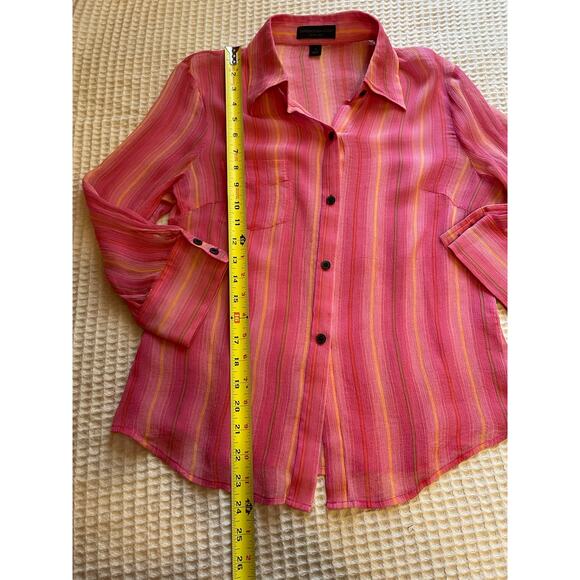 Express Design Studio 100% Silk Y2K Style Striped Button Up Pink Blouse Medium - Picture 6 of 11